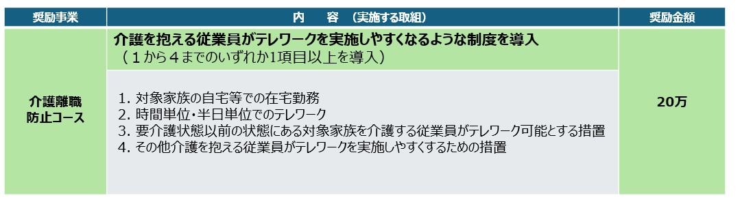 介護離職防止コース奨励内容